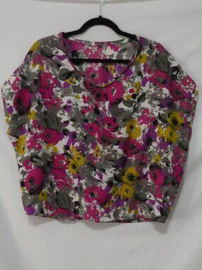 HANDMADE Colorful Floral Cap Sleeve Blouse - P2P 26 inches measured